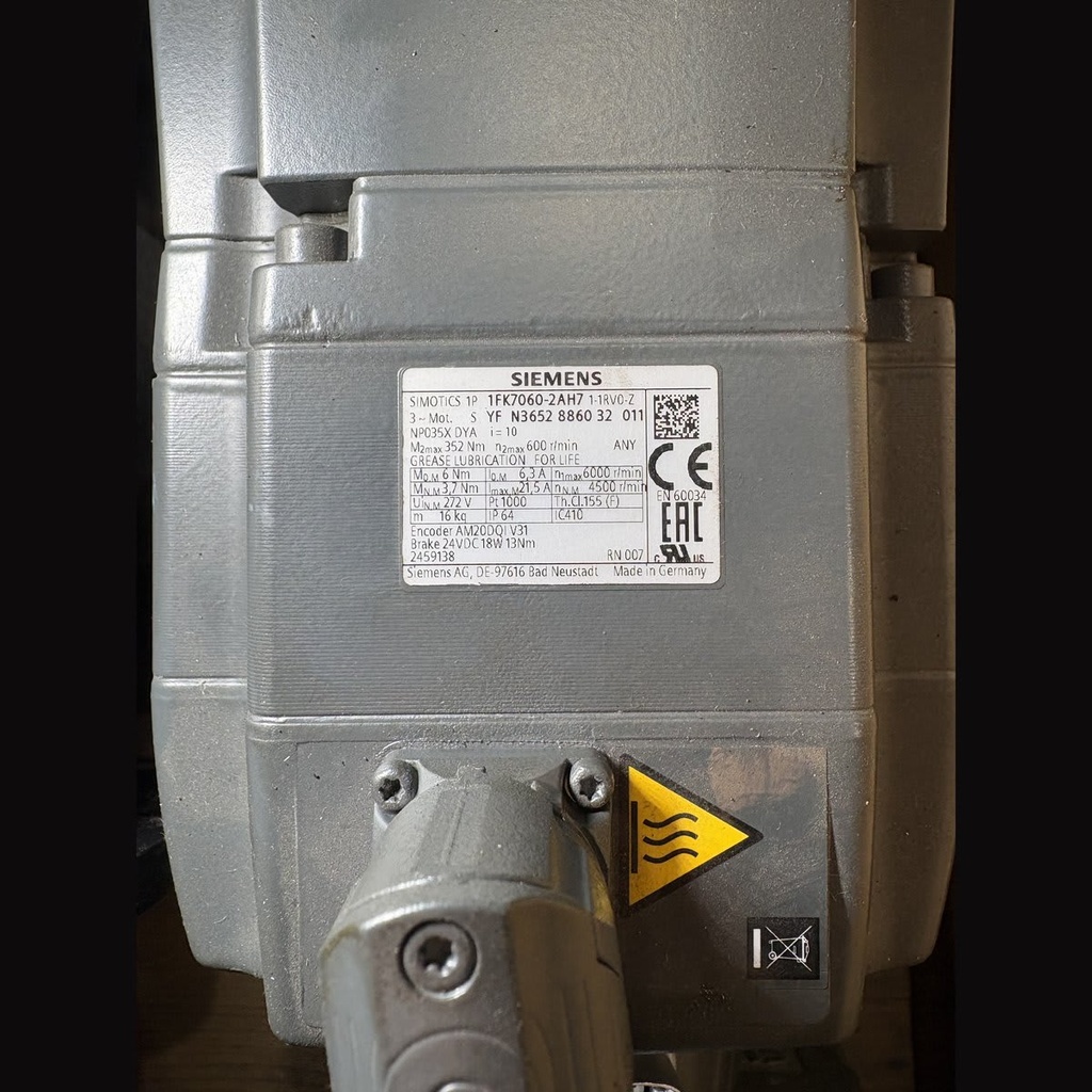 Siemens 1FK7060-2AH71-1RV0-Z Simotics Synchron-Servomotor mit Planetengetriebe NP035X DYA i=10
