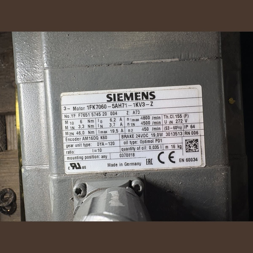 Siemens 1FK7060-5AH71-1KV3-Z Simotics Synchron-Servomotor mit Planetengetriebe DYA-120 i=10