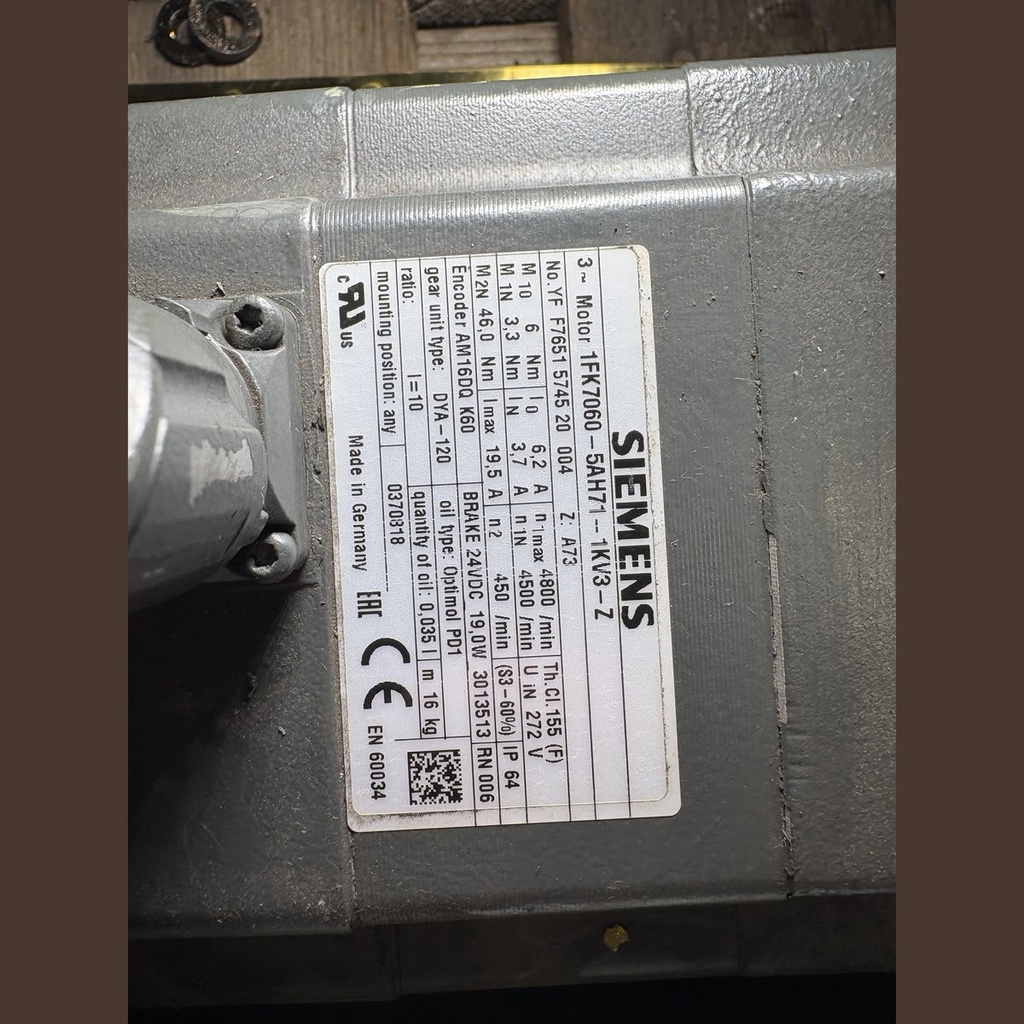 Siemens 1FK7060-5AH71-1KV3-Z Simotics Synchron-Servomotor mit Planetengetriebe DYA-120 i=10