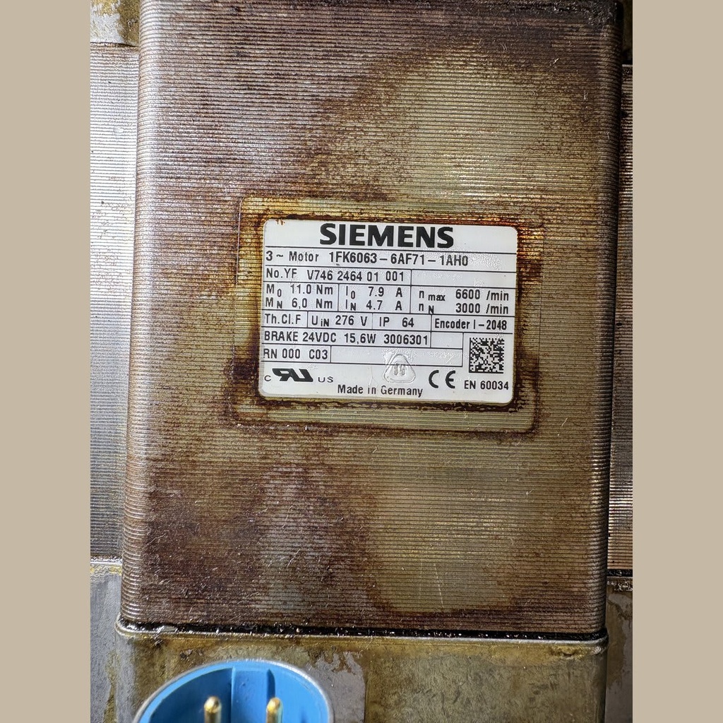 Siemens 1FK6063-6AF71-1AH0 Simotics Synchron-Servomotor mit Haltebremse (Typenschild korrodiert)