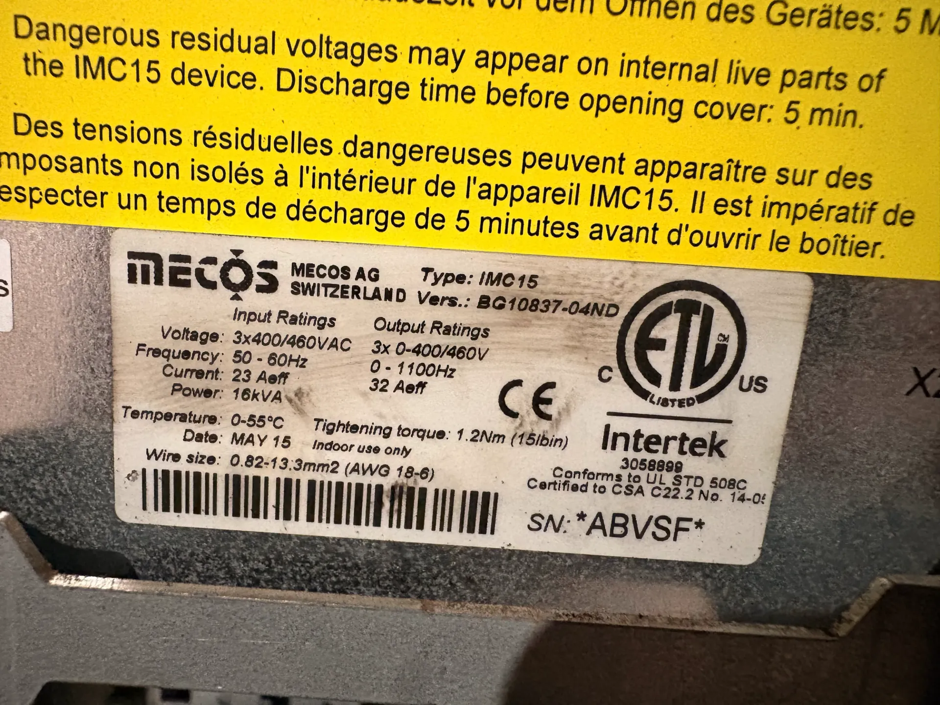 MECOS IMC15 Frequenzumrichter  BG10837-04ND